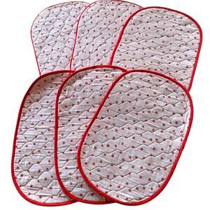 Vintage Set of 6 Strawberry Reversible Oval Quilted Placemats Red Strawberries